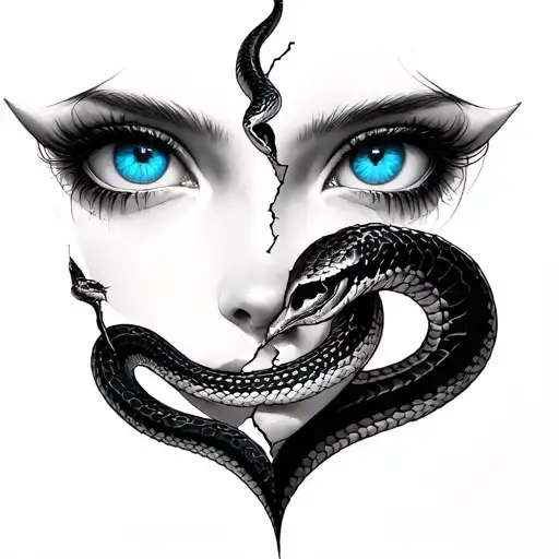 Demon Girl Half Face Buitiful Blue Eyes Snake Broken Heart