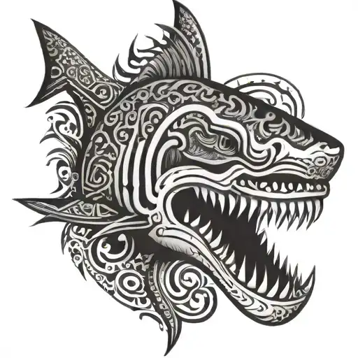 Shark Jaw In Polynesian Tribal Patterns