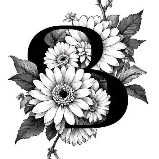Black And White Japanese Chrysanthemums With Letter B Within