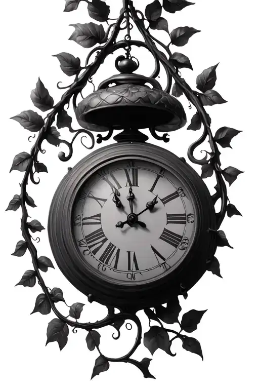 Clock Laying 3D Surrounded By Vines Hanging