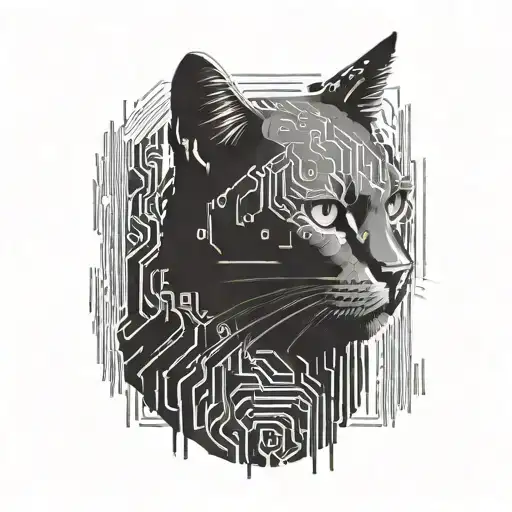 A Cyber Security Themed Tattoo With A Cat Silhouette And Binary Code