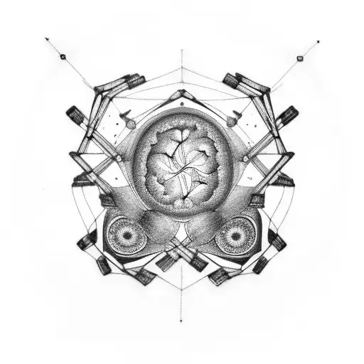 A Mesmerizing Tattoo Of The Gemini Constellation Intertwined With A Beautifully Detailed Brain