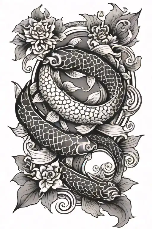 Koi And Ying Yang Black