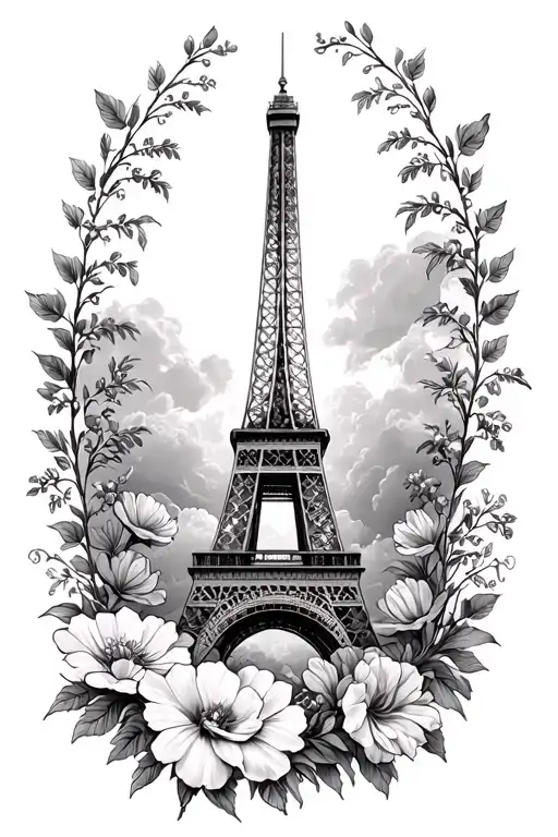 Effiel Tower Surrounded By Flowers