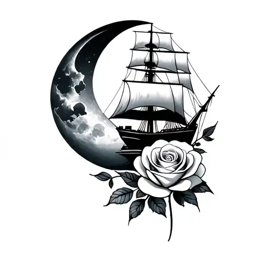 Sailer Tattoo With Moon And Rose's