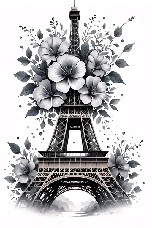 Effiel Tower With Spray Of Flowers Intertwined