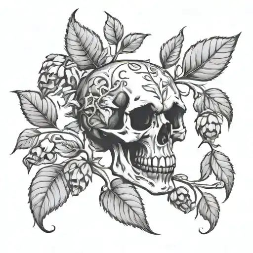Skull Made Out Of A Hop Plant Growing