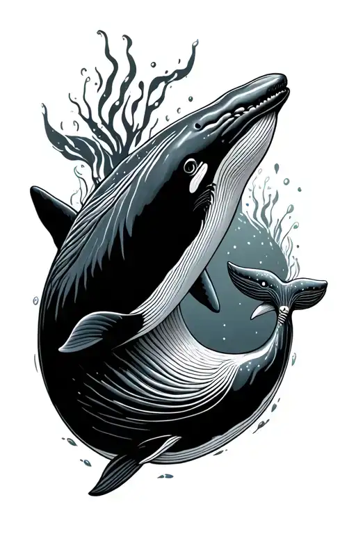 Mom And Baby Whale Swimming