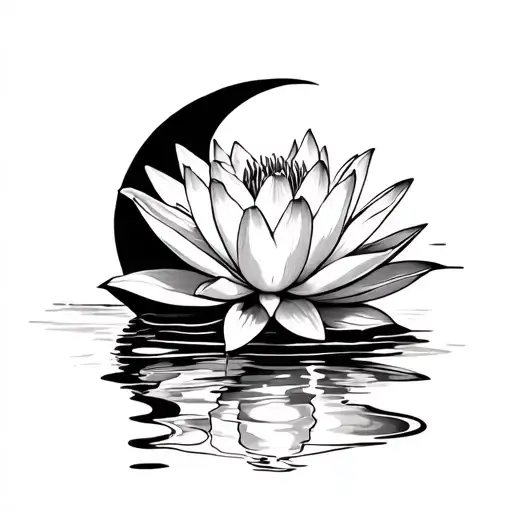 Water Lily Flowers With Moon