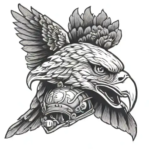 Eagle Swooping Holding Helmet Adorned With Intricate