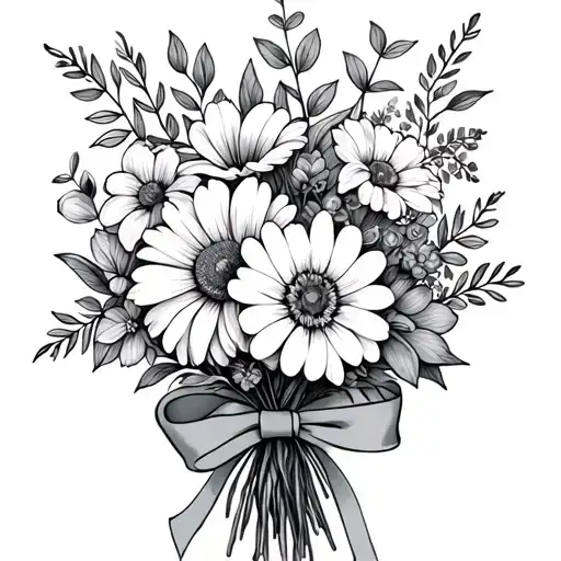 June August November February Birth Flower Boquet Held Together By Ribbon