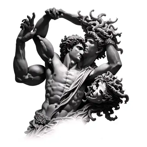 Statue Of Perseus Killing Medusa Holding The Head