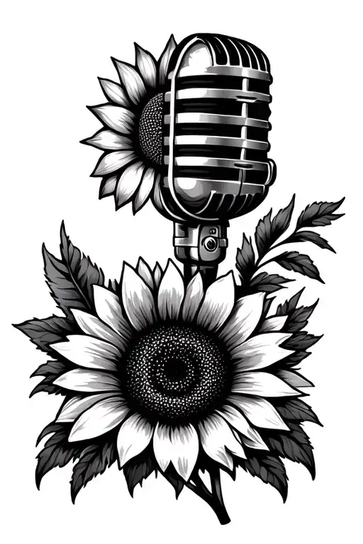 Microphone And Sunflower Surrounded