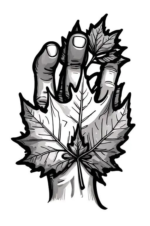 Two Names On Hand With Multiple Maple Leafs And Design By Thumb And Index Finger