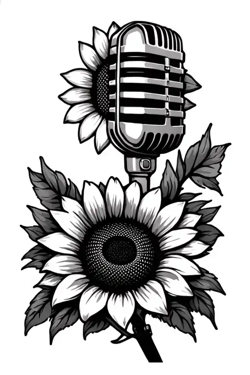 Microphone And Sunflower Surrounded