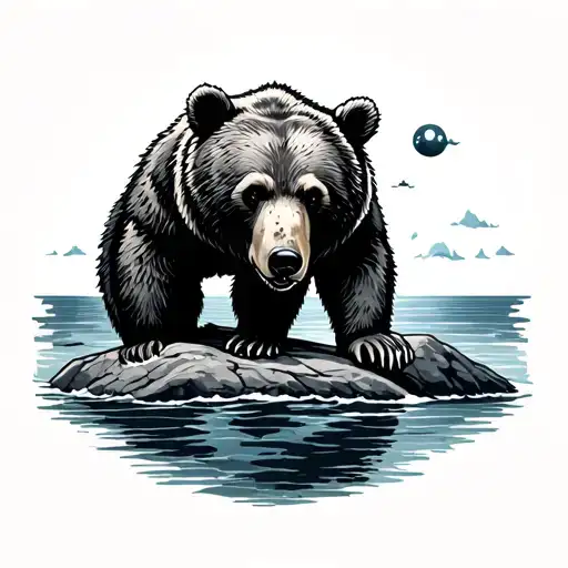 Bear On Rock And Sea