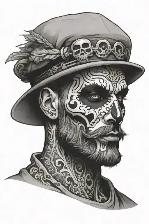 Beared Man With A Face Painted Like A Skull