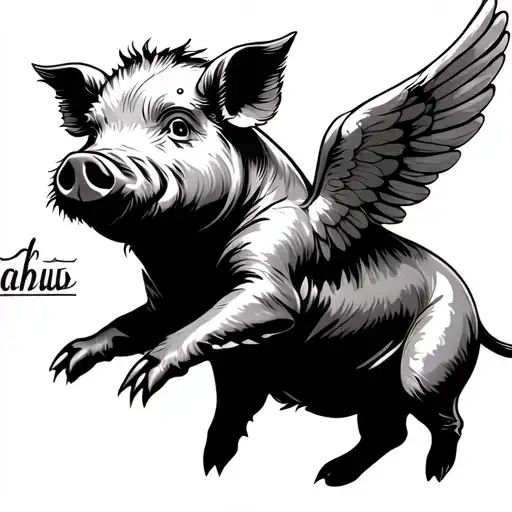 Pig Flying With Wing For Tail
