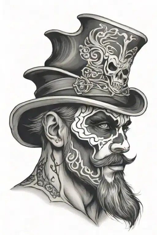 Beared Man With A Face Painted Like A Skull