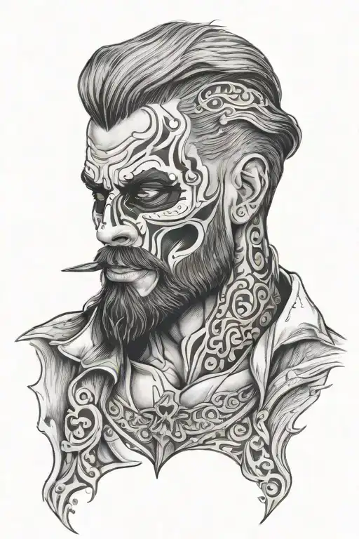 Beared Man With A Face Painted Like A Skull