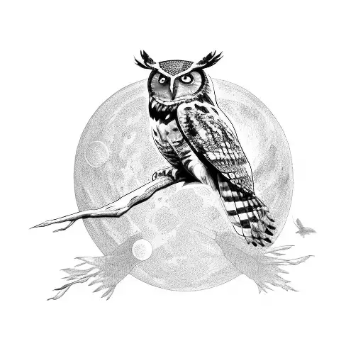 Owl With Outstretched Wings In Front Of A Fill Moon