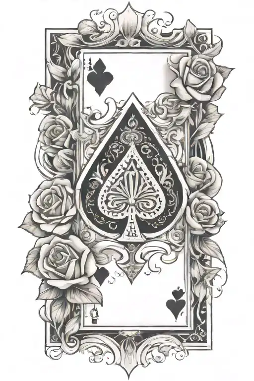 Ace Playing Card Surrounded By Roses And Crystals