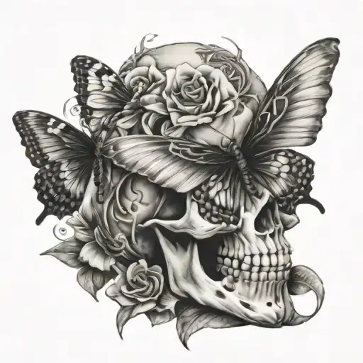 Skull Butterfly On Back Of Neck