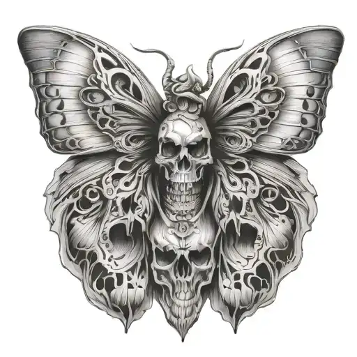 Skull Inside Butterfly On Back Of Neck