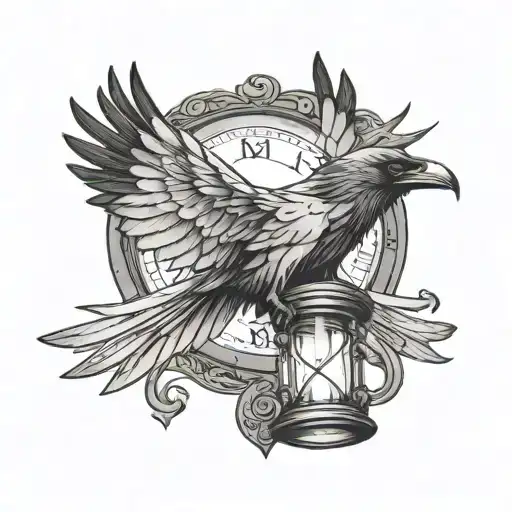 Raven Holding Hourglass Wings Spread