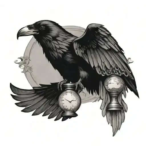 Raven Holding Hourglass Wings Spread Facing Forward