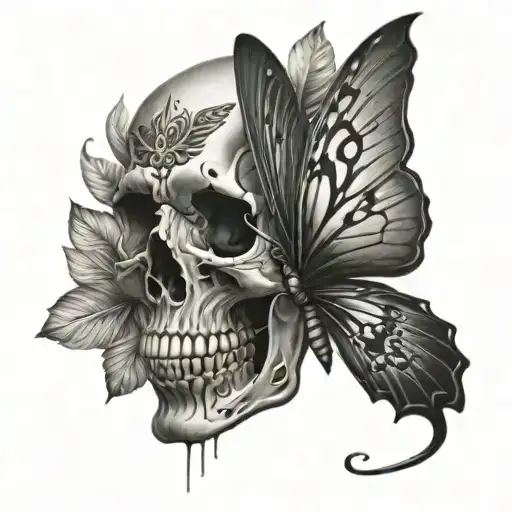 Skull In Butterfly Tattoo On Back Of Neck