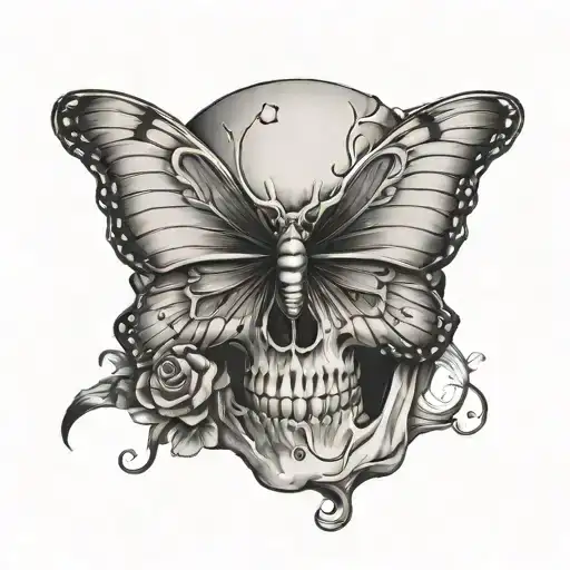 Skull Inside Butterfly Tattoo On Back Of Neck