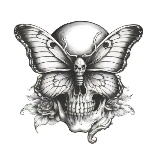 Skull Inside Butterfly Tattoo On Back Of Neck