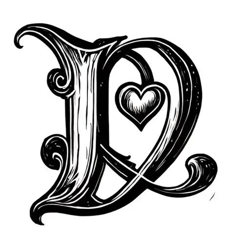 The Letter D In Black Ink Pretty Cursive With Heart