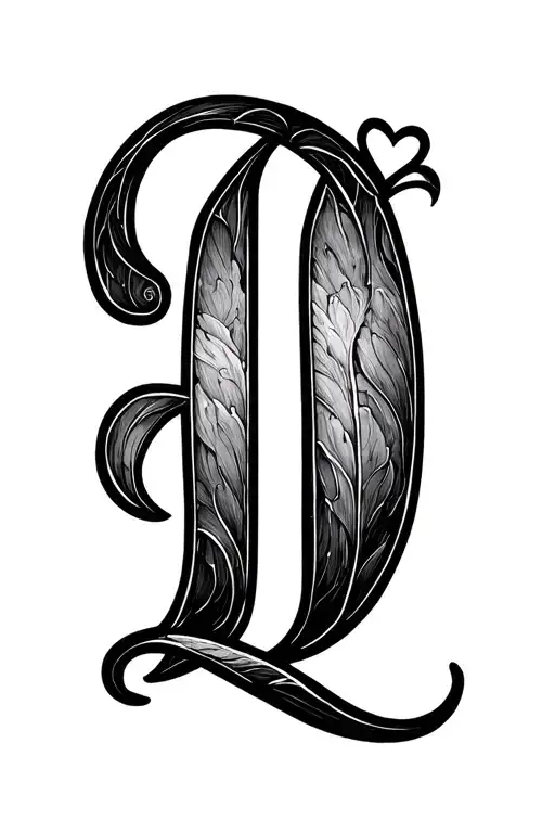 The Letter D In Black Ink Pretty Cursive With Heart