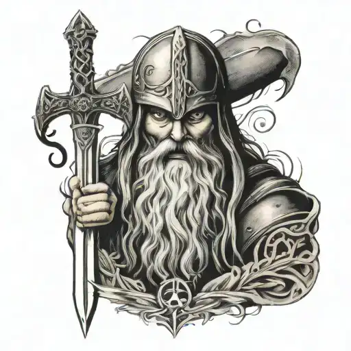Gimli Lord Of The Rings With Sword And Masonic Symbols