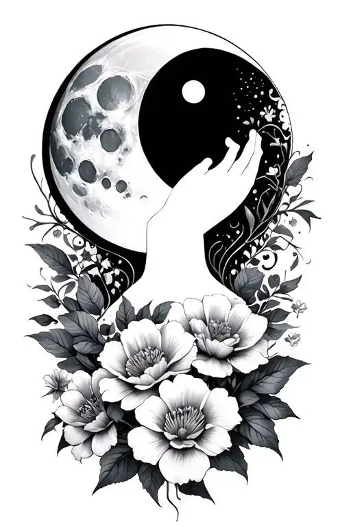 Moon And Flowers Fine Lines Man No Face In The Middle Abstract