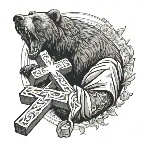 Bear Eating Jesus Cross Made