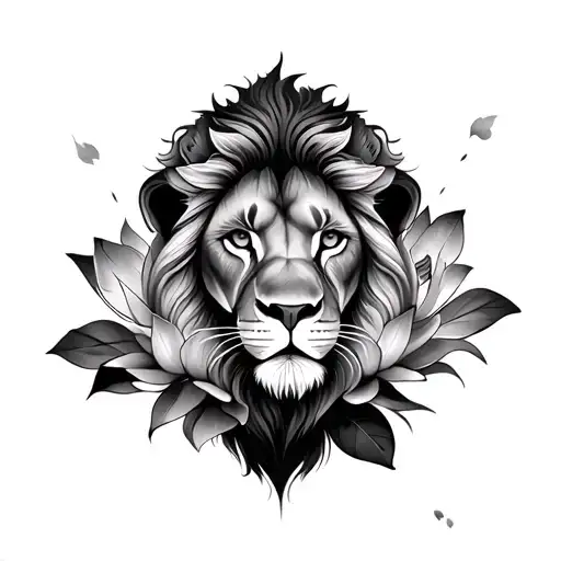 Lion And Lotus Flower