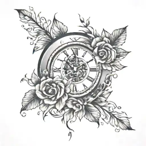 A Clock Without Hands With Flowers Around It
