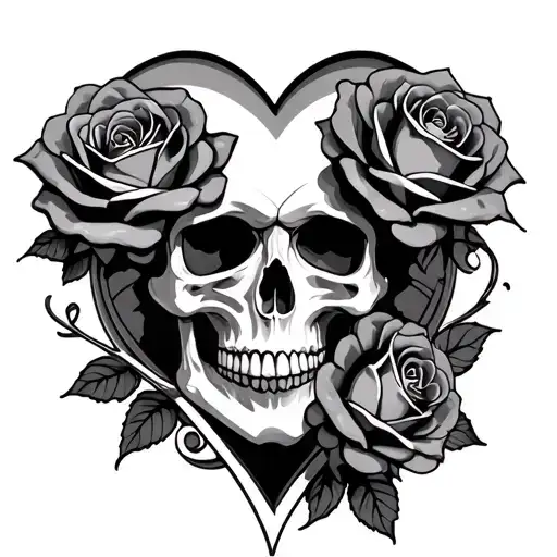 Skull Roses And Heart
