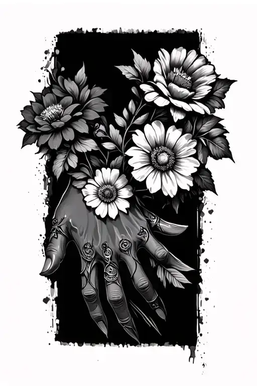 Metal Hand With Flowers
