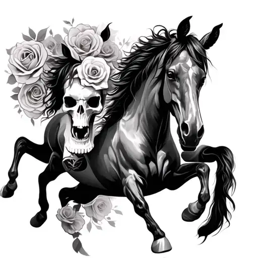 Skull And Horses With Roses