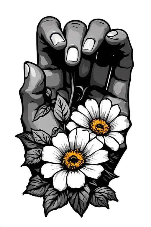 Rock Hand With Flowers