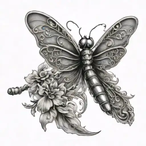 Dragon Fly With Words In Cursive Word 'Gray'