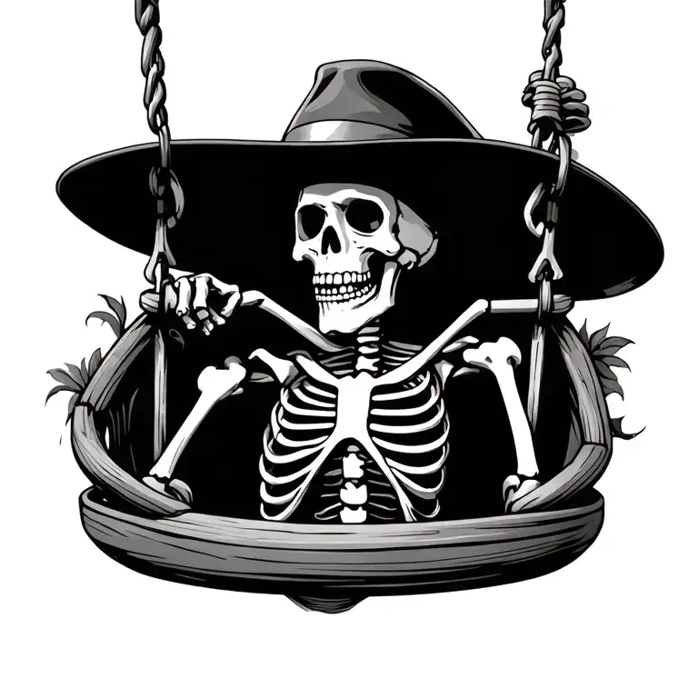 Skeleton On A Swing In A Hat