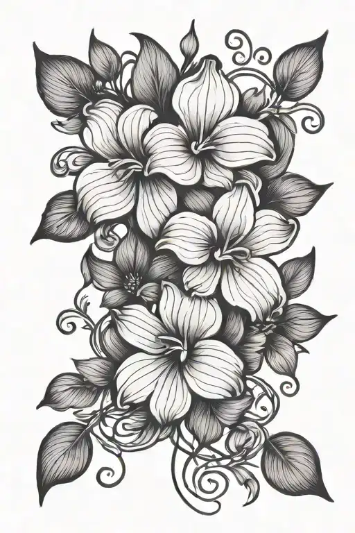 Simple Line Of Violet Flowers Intertwined