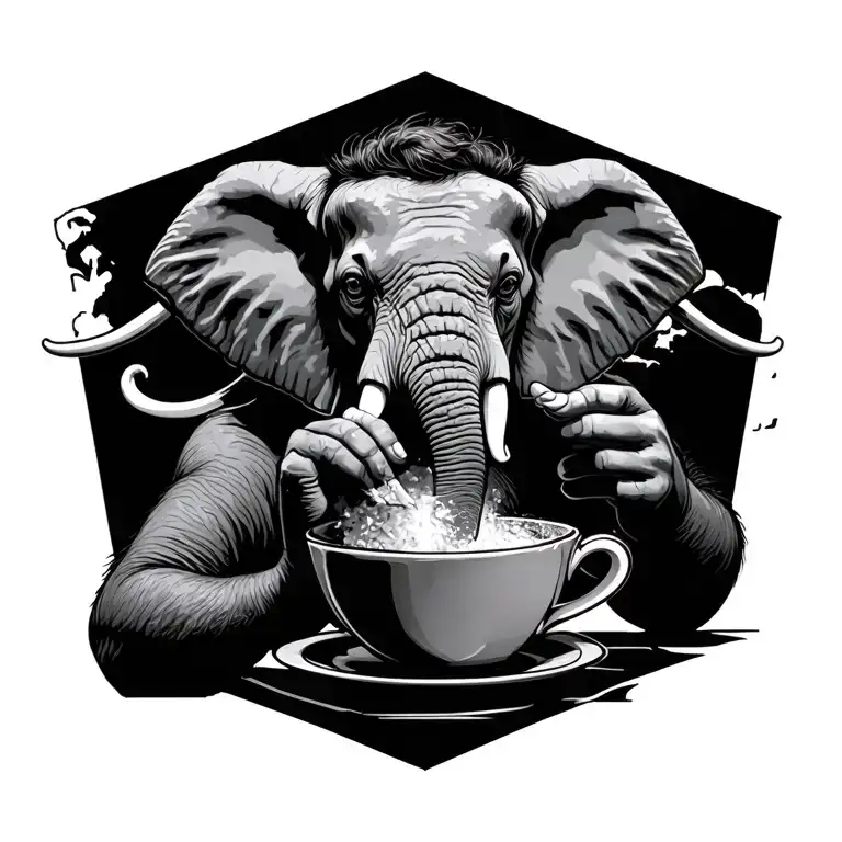 Elephant In A Cup Eating A Man