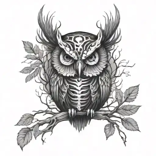 Skeleton Owl Over A Dark Forest