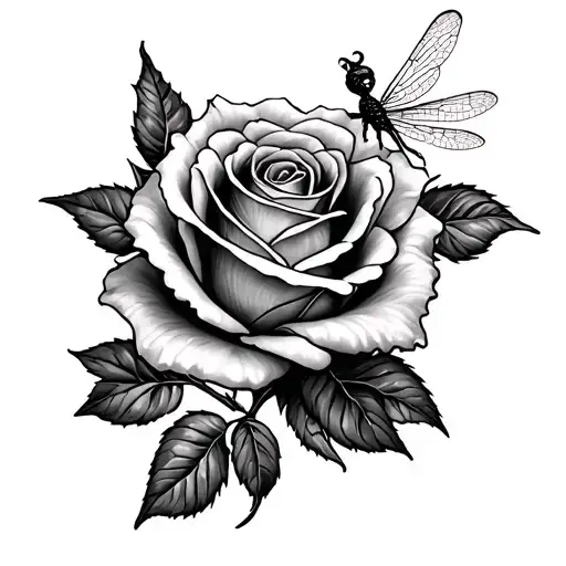 Double Rose With Dragonfly